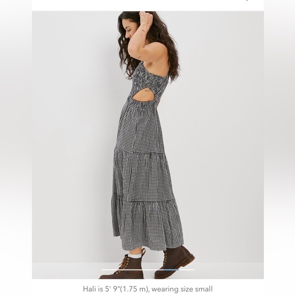 AE SMOCKED CUT-OUT MIDI DRESS - Picture 6 of 7